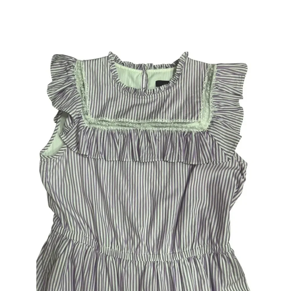J.Crew Tiered Ruffle Midi Dress Womens XS Purple White Striped Cotton Sundress